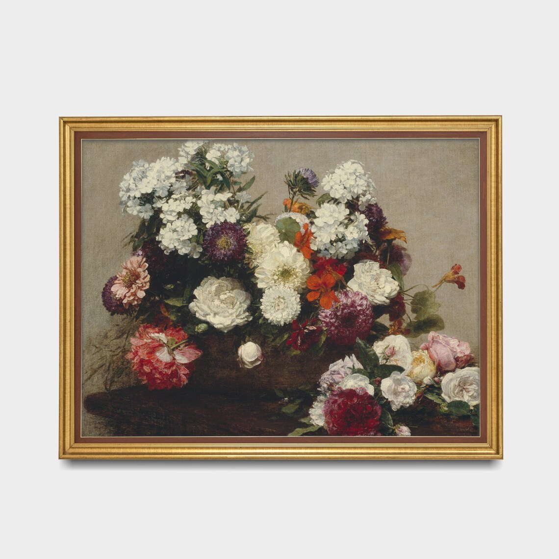 Vintage Garden Bouquet Floral Still Life Oil Painting Poster - Image 2