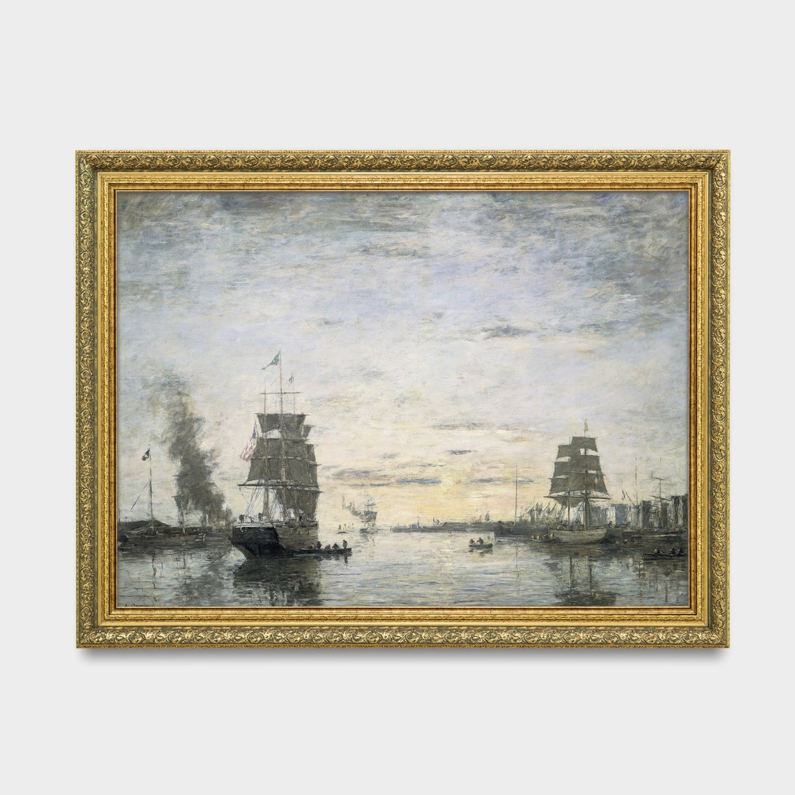 Vintage Seascape Painting Antique Sailing Ship Print Ocean Beach Rustic Art Nautical Decor Wall Art - Image 2