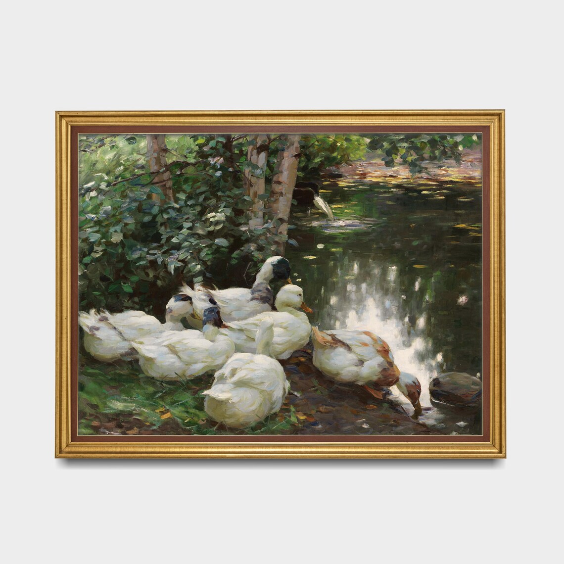 Ducks in the Pond, Vintage Spring Landscape Art Print - Image 3