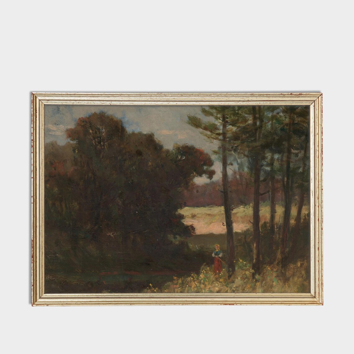 Moody Antique Woodland Scene With Figure At Dusk Fine Art Poster - Image 3