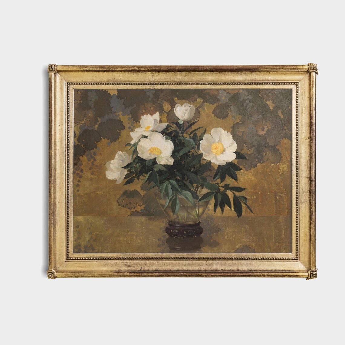 White Peonies In Glass Vase Antique Floral Painting Wall Poster - Image 4