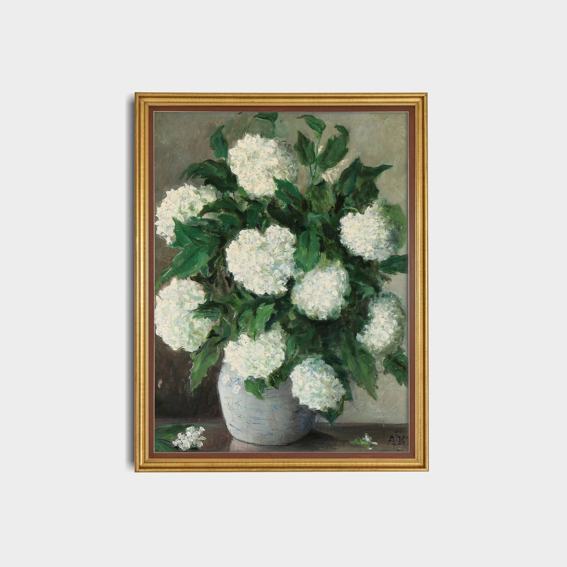 White Hydrangea Bouquet In Vase Vintage Floral Still Life Poster - Image 3