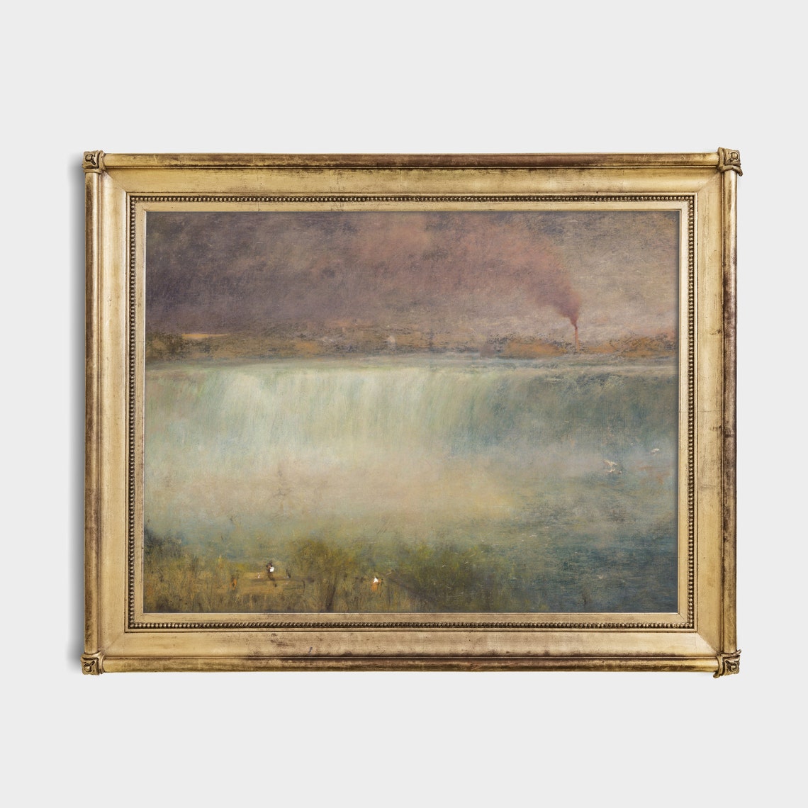 Misty Great Waterfall in Soft Haze Antique Landscape Painting Poster - Image 4