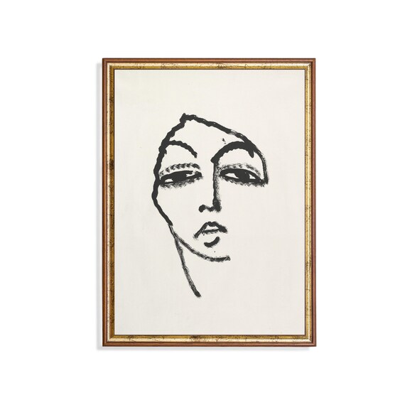 Abstract Minimalist Line Art Face Drawing Modern Neutral Poster