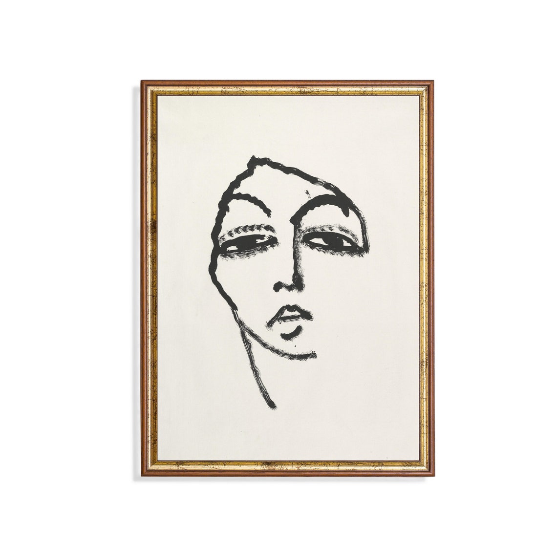 Abstract Minimalist Line Art Face Drawing Modern Neutral Poster