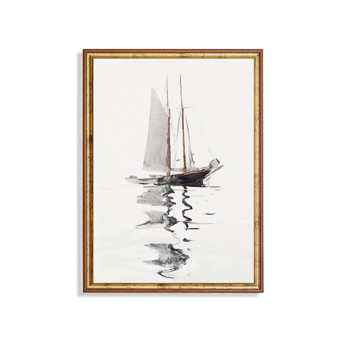 Minimal Watercolor Sailboat on Calm Water Serene Nautical Poster