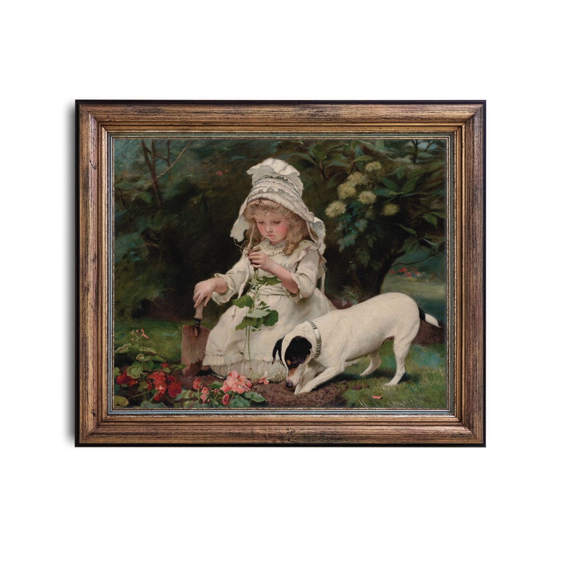 Mailed Print Vintage Dog And Young Girl Painting Antique Print Young Girl With Dog Printed And Shipped Classic Figurative Art - Image 2