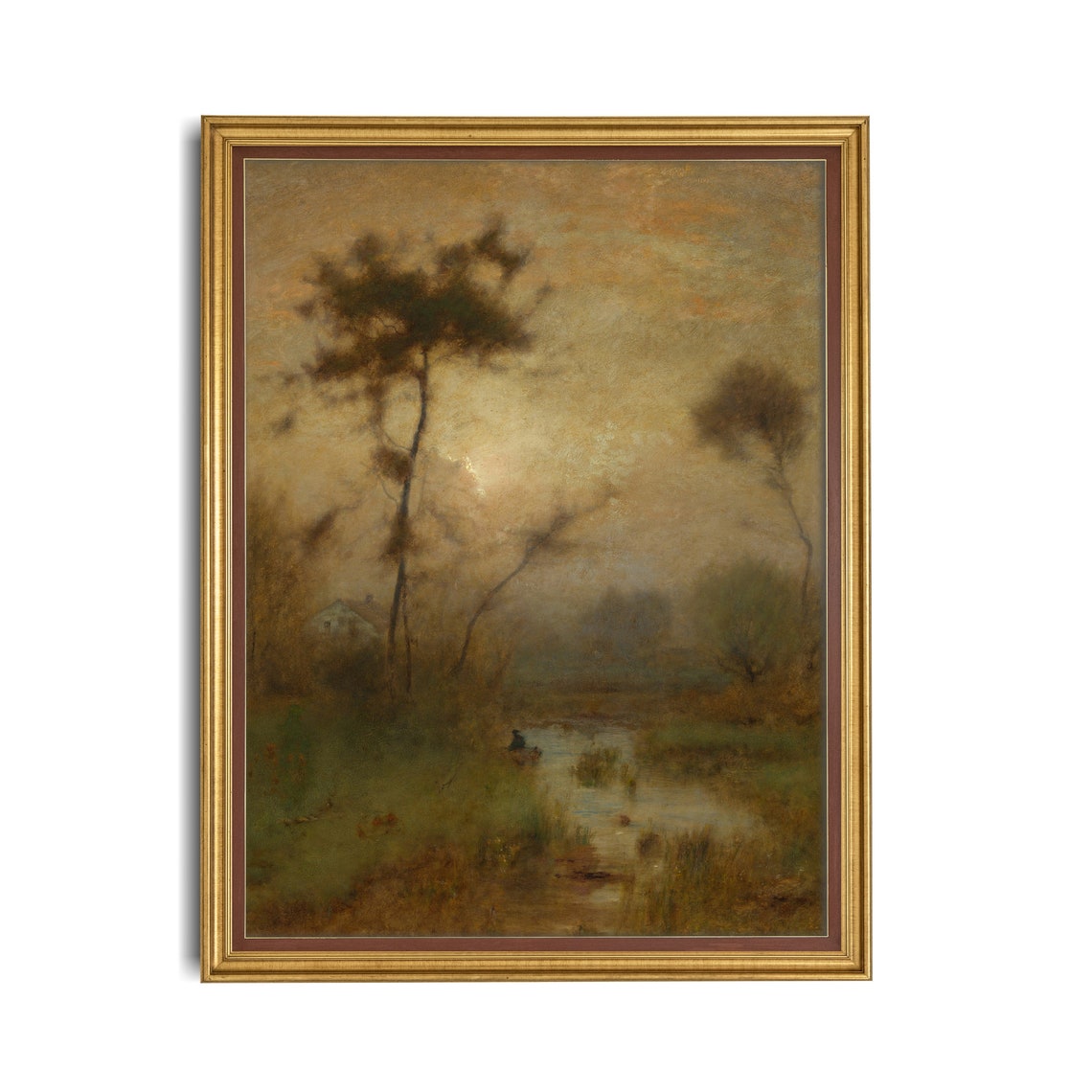 Misty Pond At Dawn Vintage Landscape Painting Morning Light Poster - Image 2