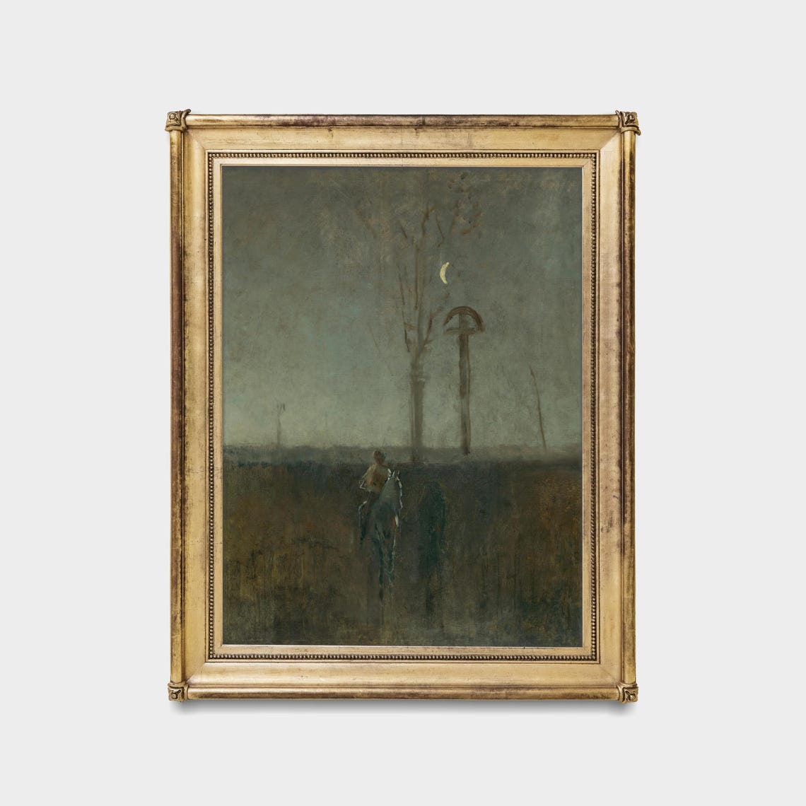 Moonlit Night Rider on Horseback Dark Tonal Landscape Poster - Image 5
