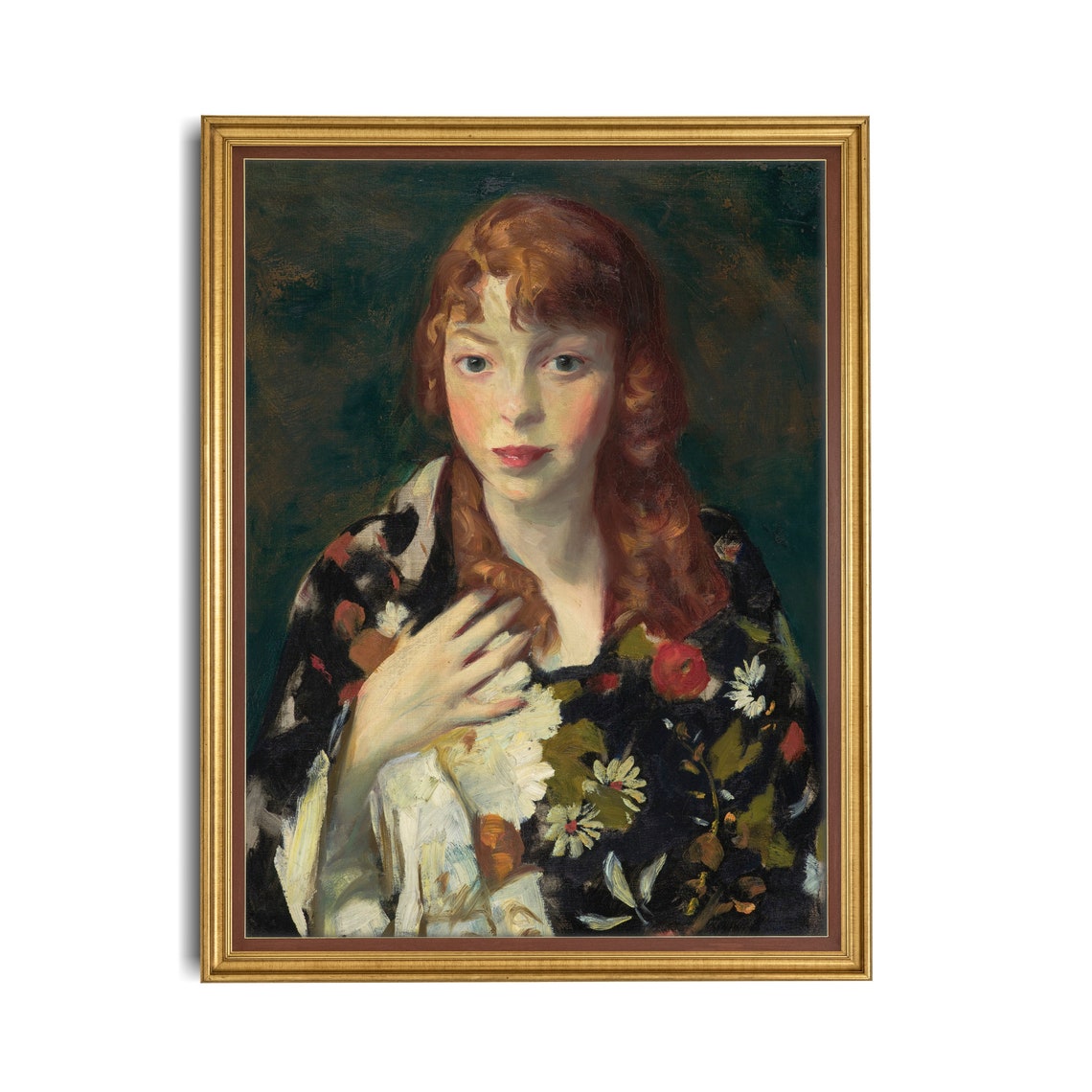 Redheaded Young Woman in a Floral Shawl Vintage Portrait Poster - Image 2