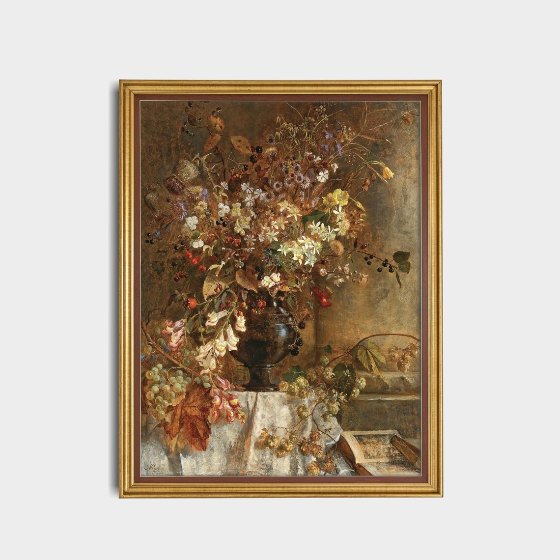 Vintage Wildflower Bouquet Still Life With Open Book Art Poster - Image 4