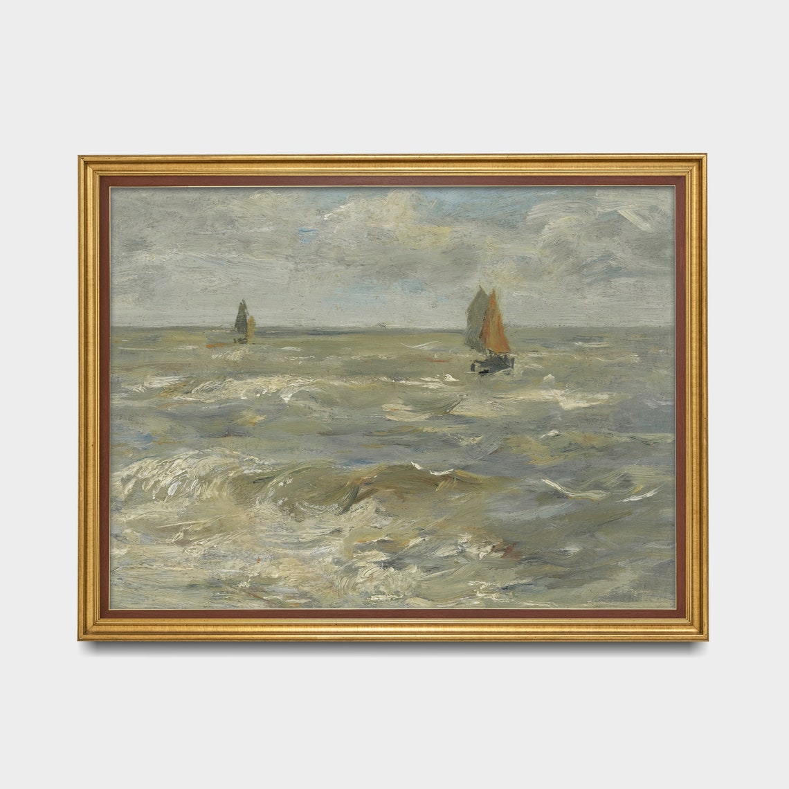 Sailing Boats on a Choppy Sea Under Grey Skies Vintage Poster - Image 5