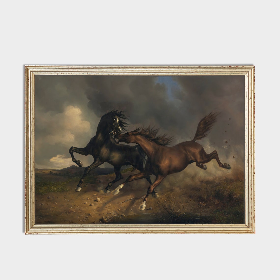 Two Wild Horses Galloping Beneath Storm Clouds Equestrian Poster - Image 4