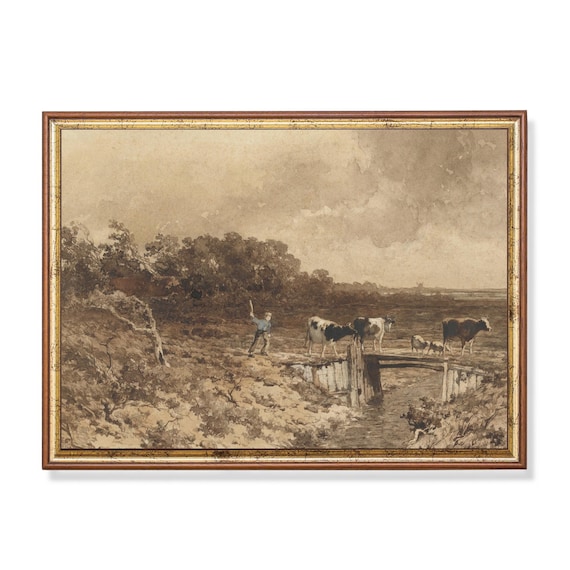 Print And Ship Landscape Sketch Print Vintage Wall Art Moody Rustic Country Decor Antique Painting Forest Nature Art Mailed Art