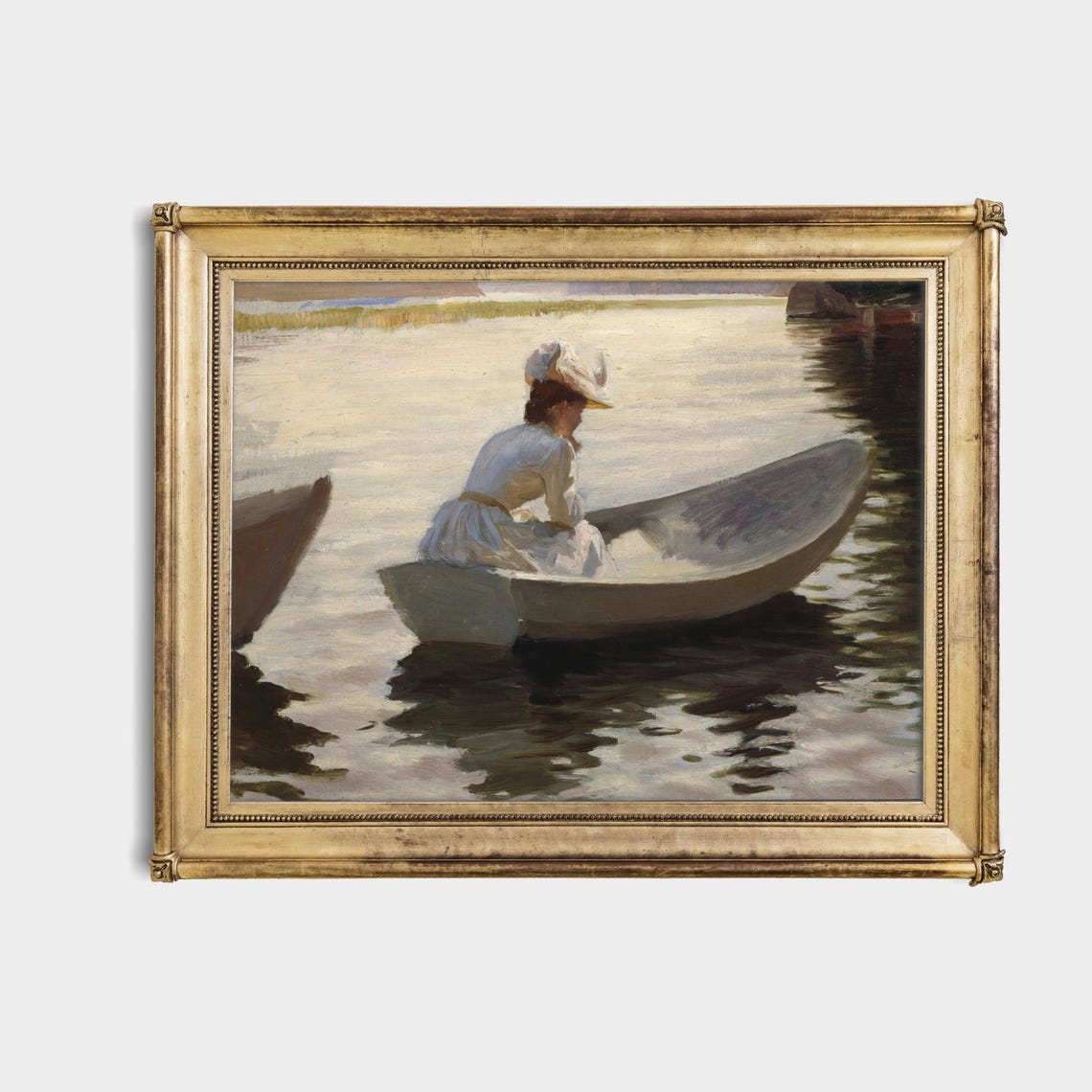Mailed Print Vintage Portrait Painting Woman In Boat Antique Woman Portrait Print And Ship Moody Rustic Print 18th Century Art - Image 4