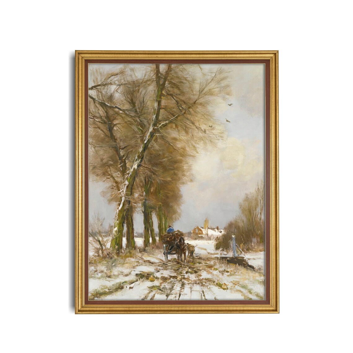 Horse Cart on a Snowy Winter Country Road Vintage Landscape Poster - Image 3