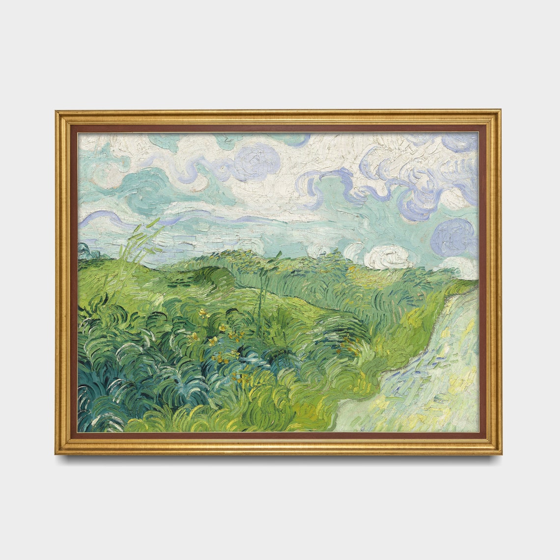 Green Wheat Field Under Swirling Sky Impressionist Landscape Poster - Image 3