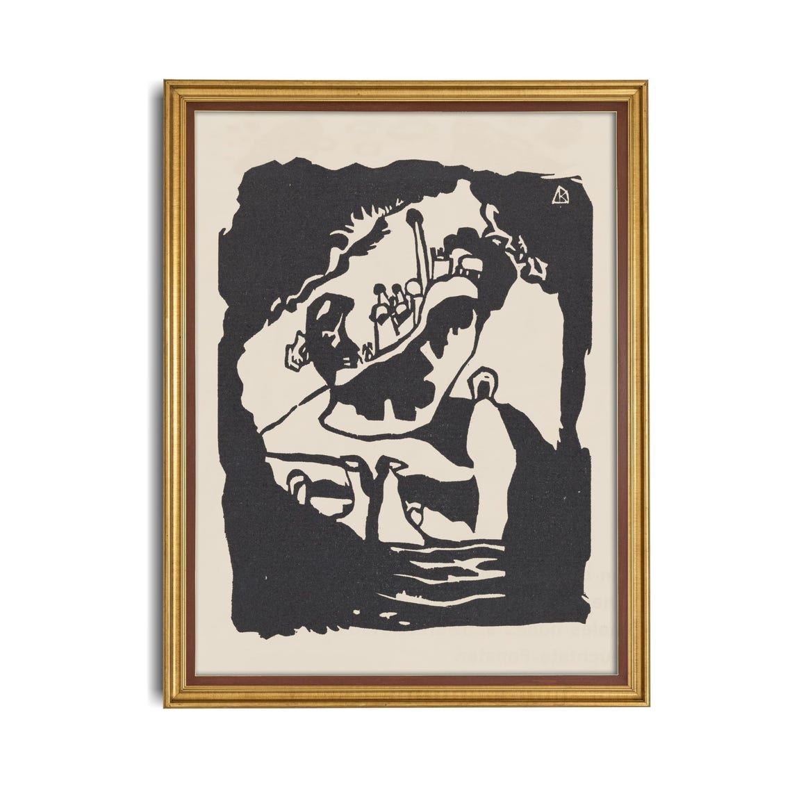 Expressionist Black White Woodcut Boat With Birds Vintage Art Poster - Image 4