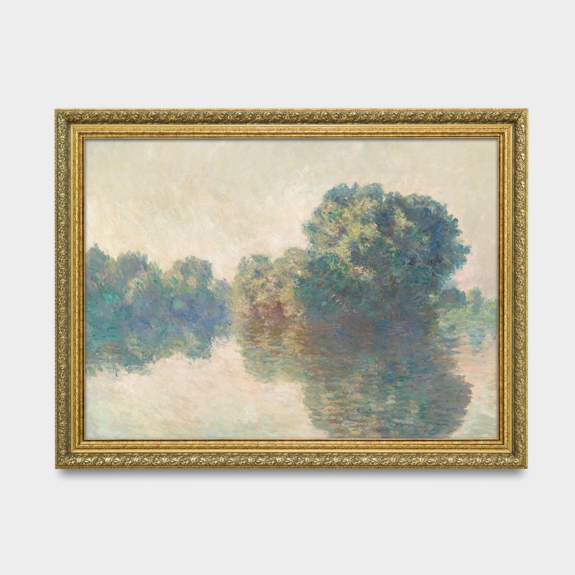 Misty Morning River with Soft Tree Reflections Impressionist Poster - Image 2