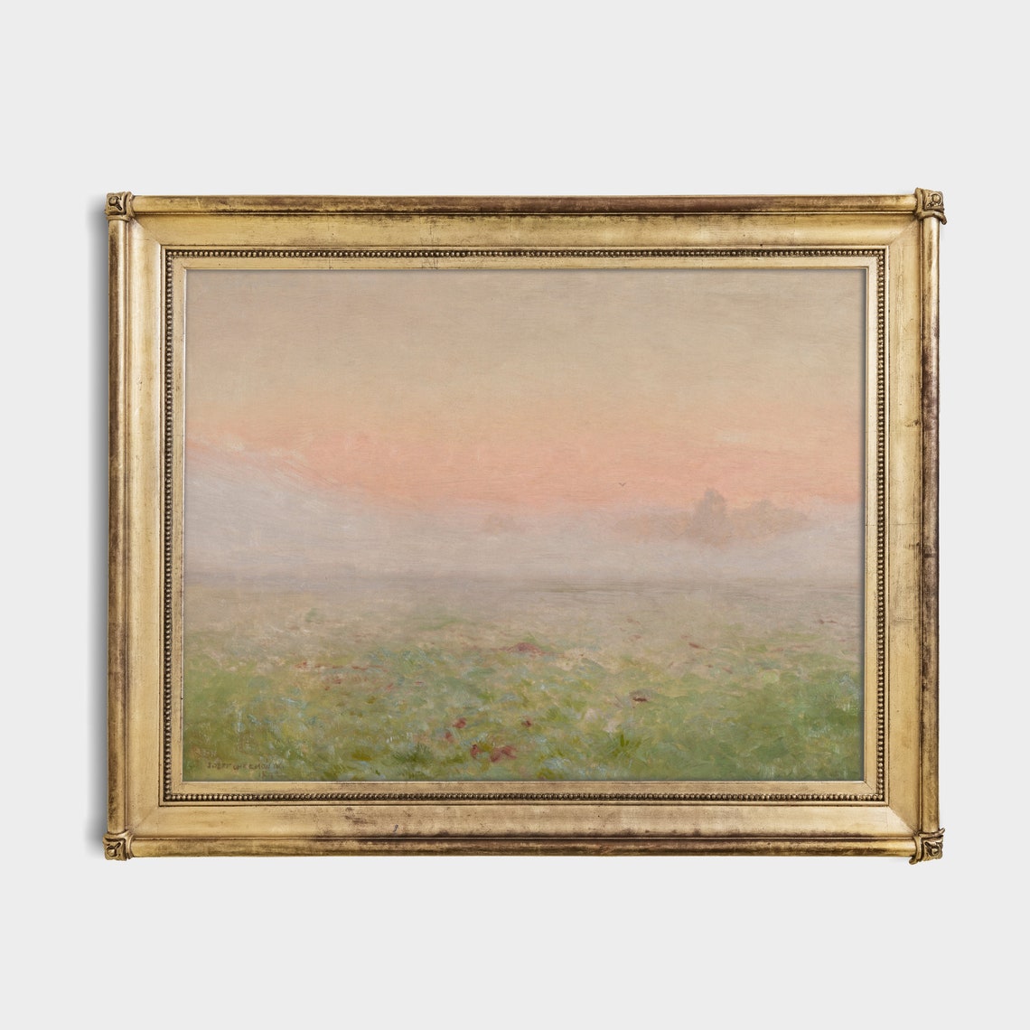 Misty Meadow at Dawn Pink Sky Vintage Impressionist Landscape Poster - Image 2