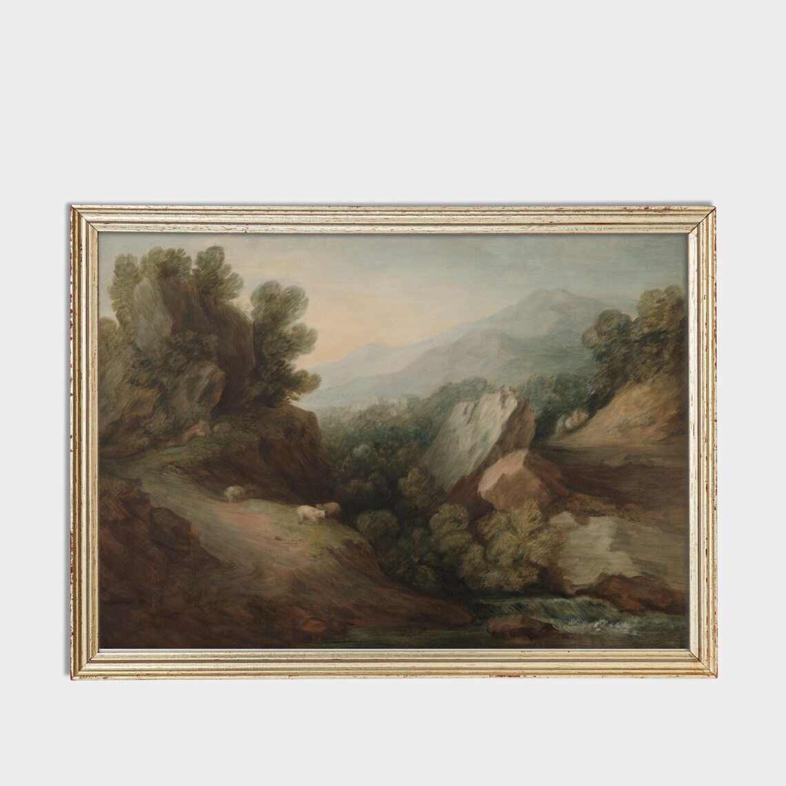 Rocky Wooded Ravine with Grazing Sheep Vintage Landscape Poster - Image 3