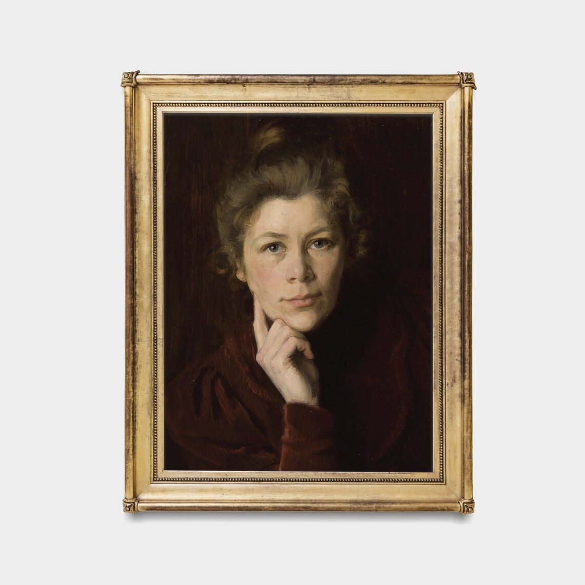 Thoughtful Woman Resting Her Chin on Her Hand Vintage Art Poster - Image 4