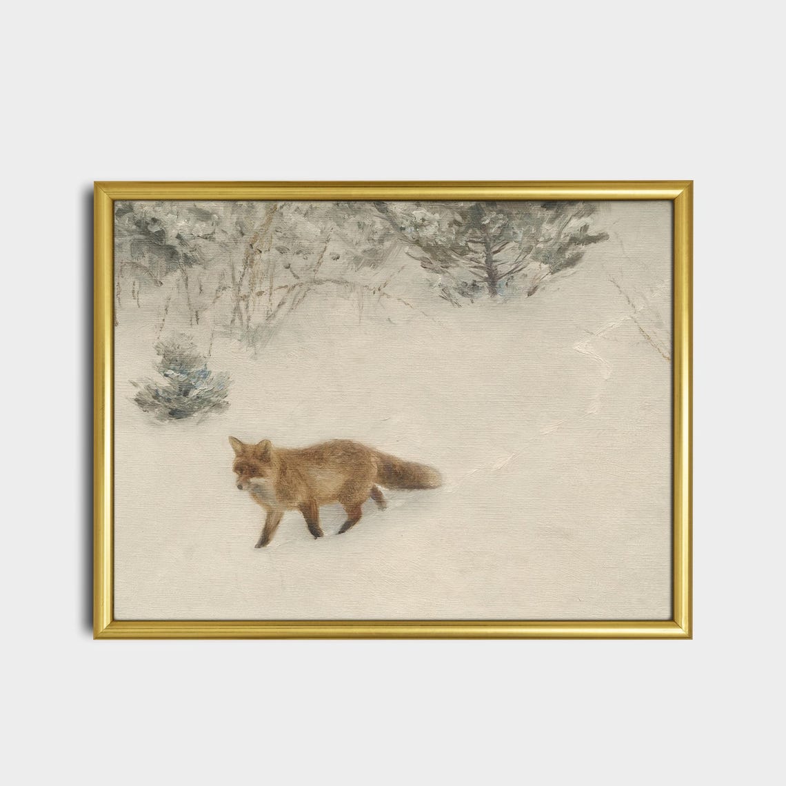 Vintage Red Fox Walking In Snowy Landscape Painting Wall Poster - Image 2