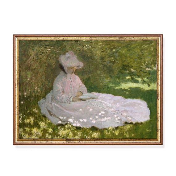 Woman Reading In Flowering Garden Impressionist Vintage Poster