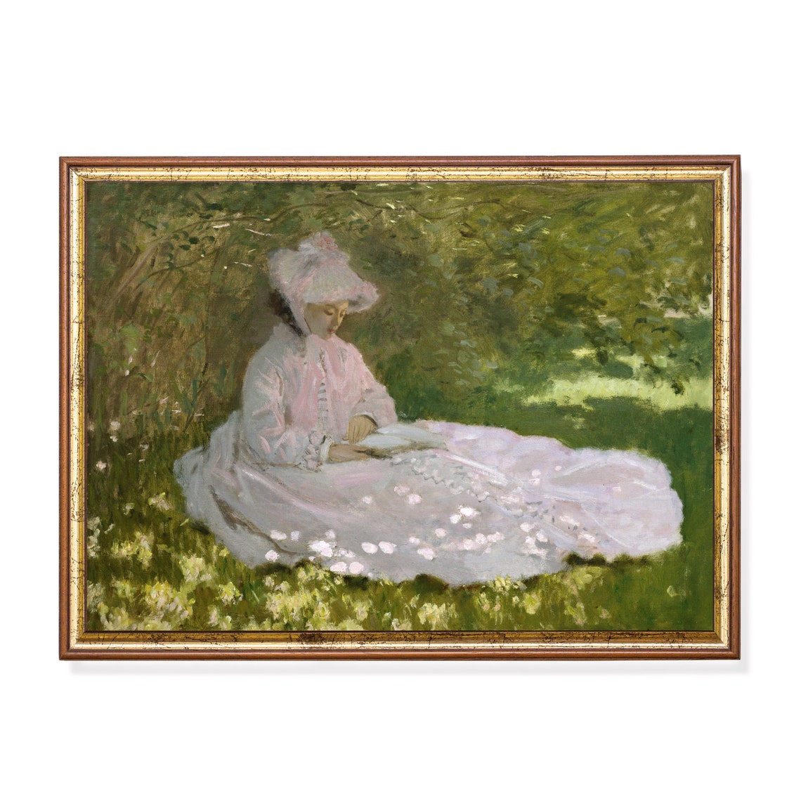Woman Reading In Flowering Garden Impressionist Vintage Poster