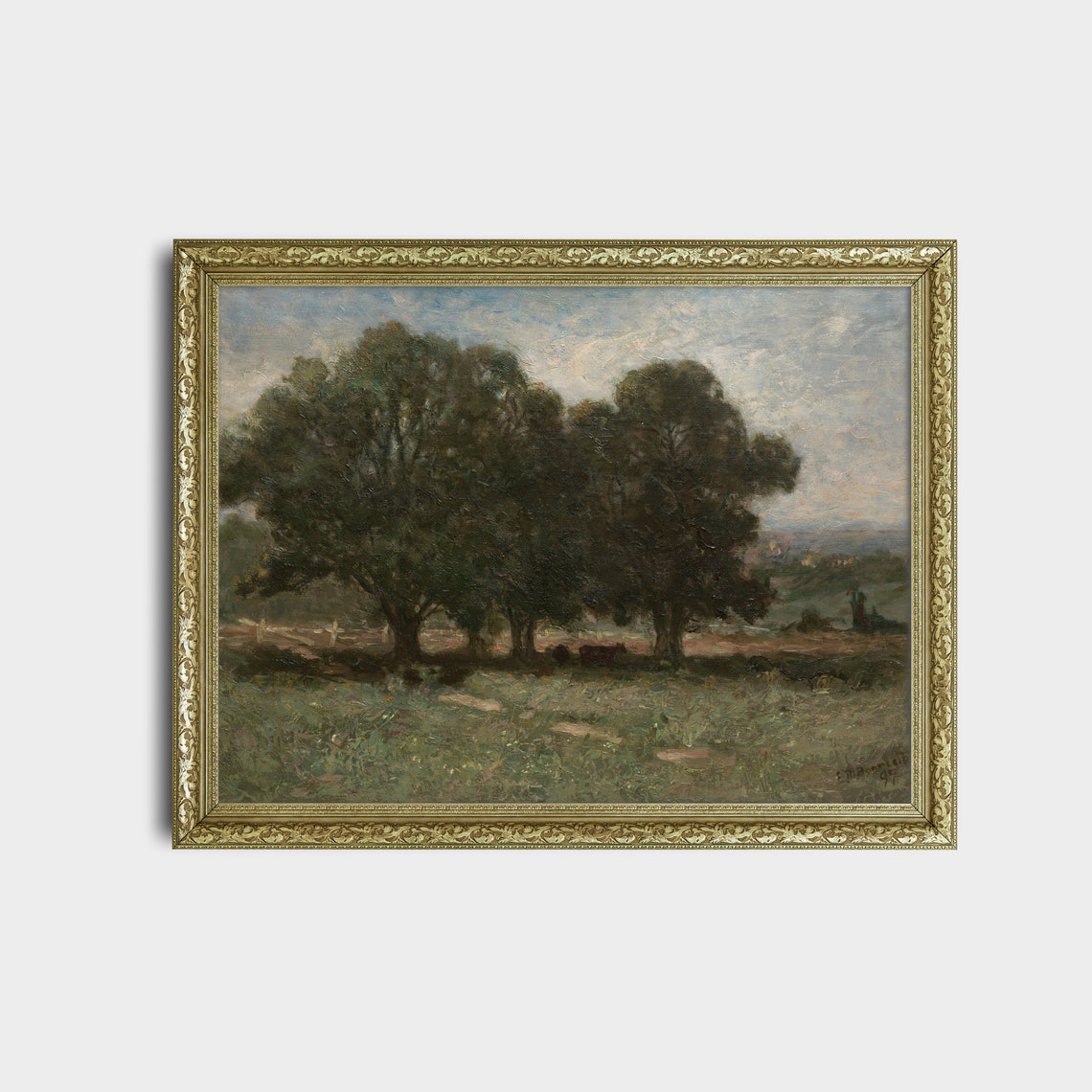 Majestic Oak Trees Sheltering Grazing Cows Vintage Pastoral Poster - Image 2
