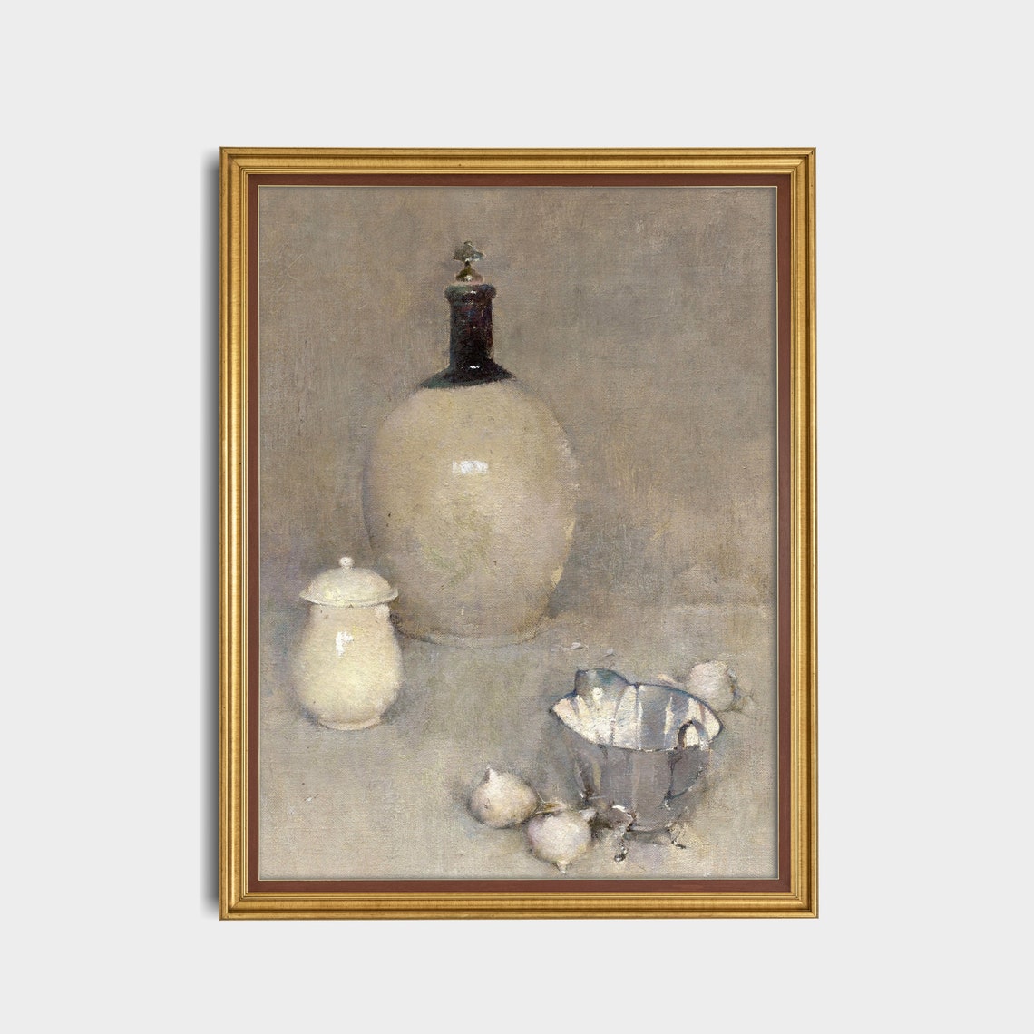 Cream Jug Silver Pitcher and Onions Muted Vintage Still Life Poster - Image 4