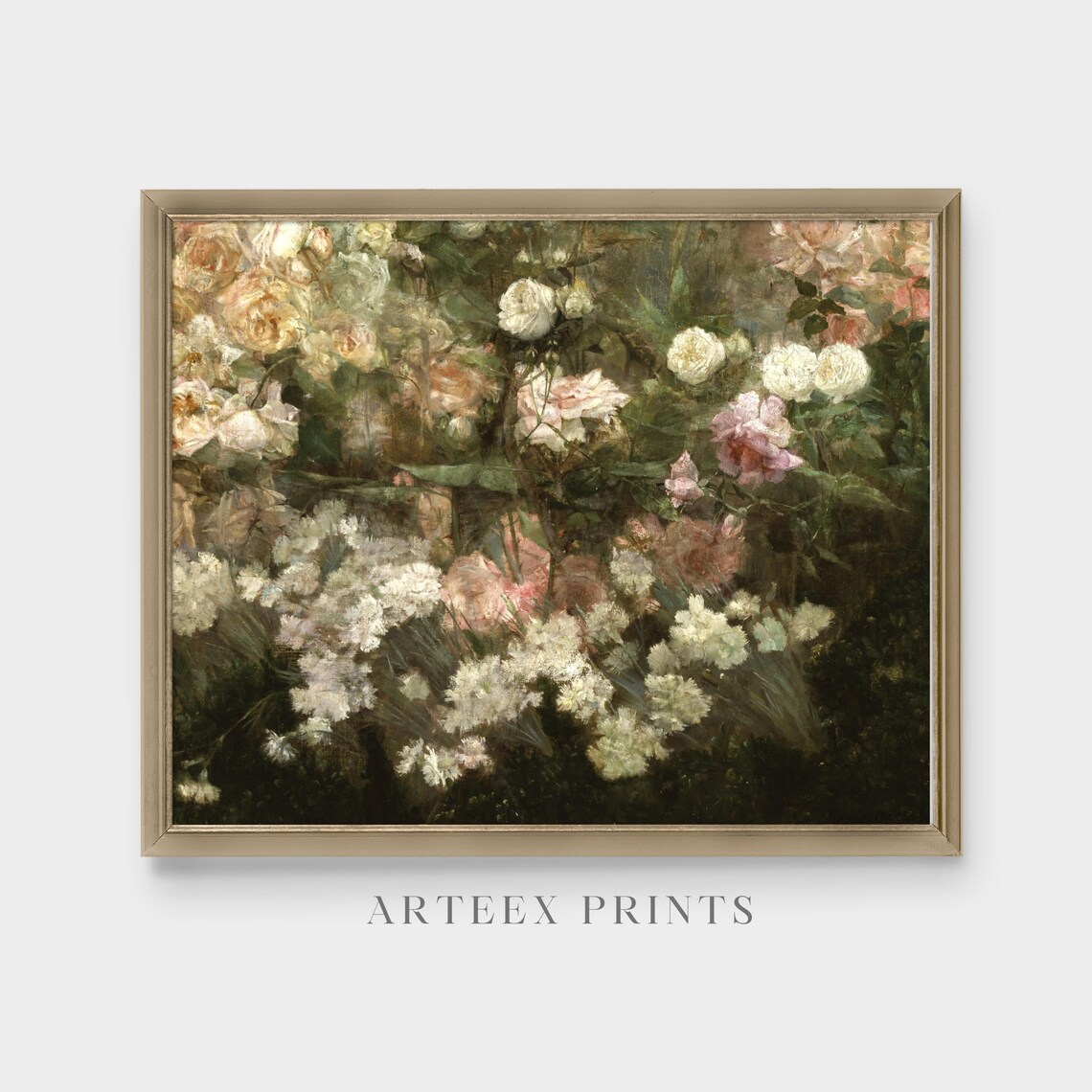 Blooming Roses and White Flowers Garden Vintage Floral Painting Poster - Image 4