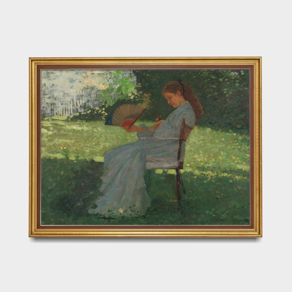 Printed And Shipped Lady Sitting In A Garden Vintage Painting Antique Portrait Print Figurative Art Woman Portrait The Butterfly - Image 5