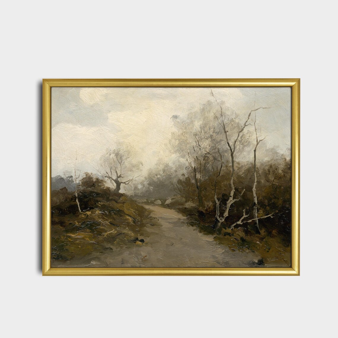 Misty Woodland Path Winding Through Bare Trees Vintage Oil Poster - Image 2