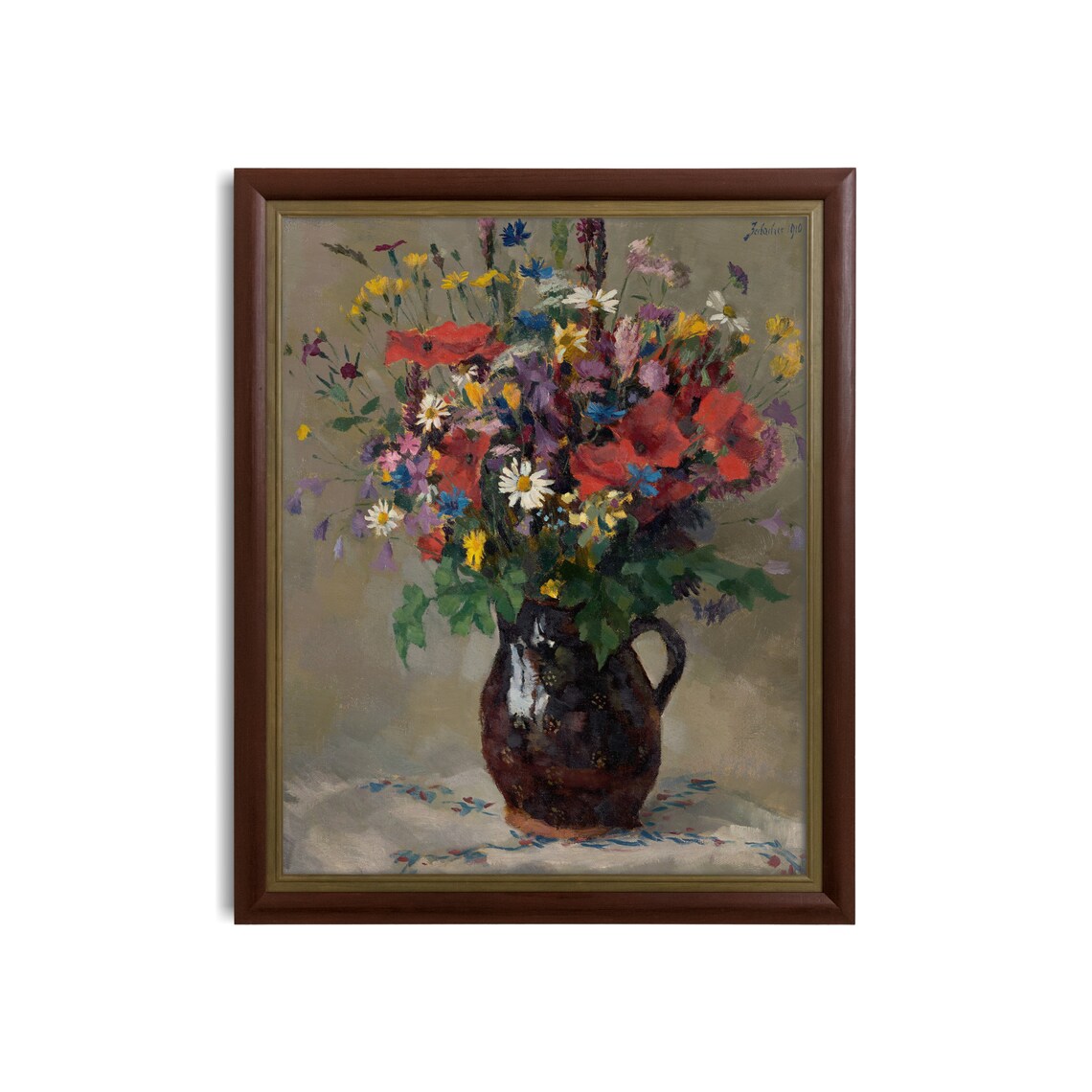 Wildflowers in a Ceramic Jug Antique Floral Still Life Poster