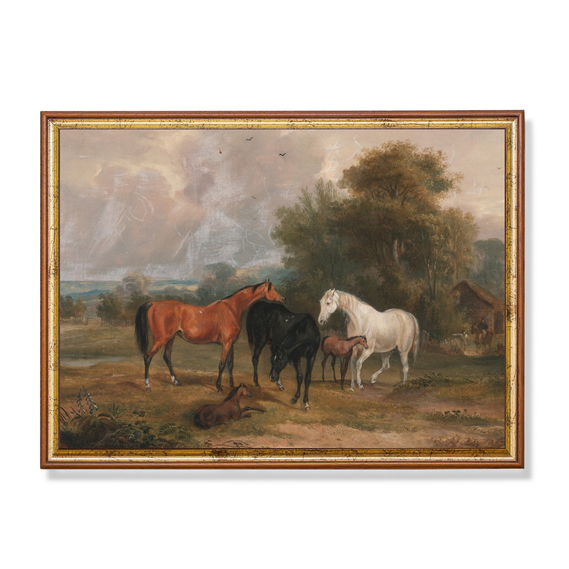 Vintage Horse Painting, Equestrian Farmhouse Art Print