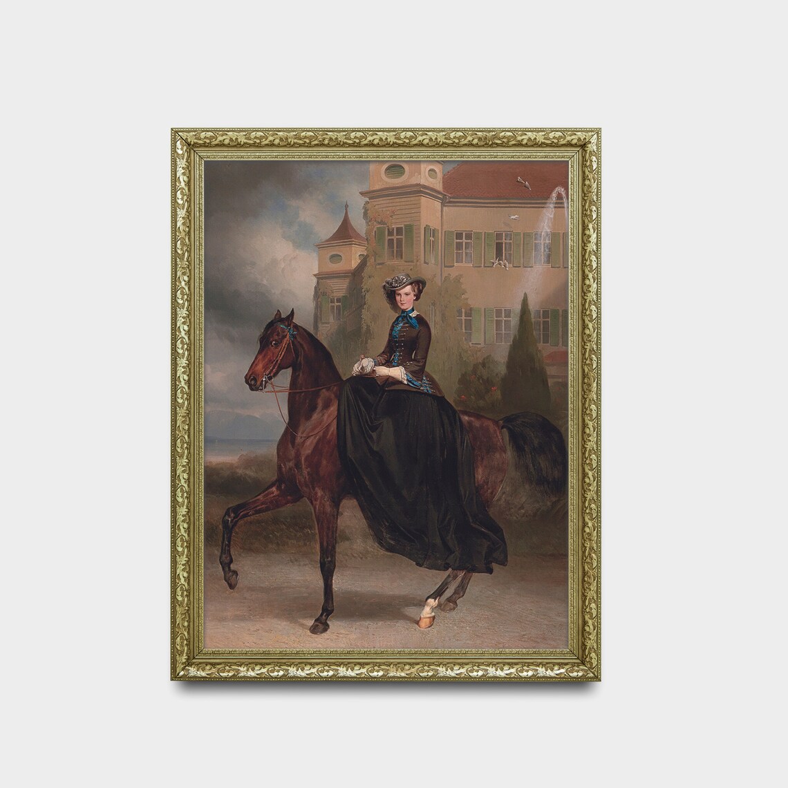 Victorian Lady Sidesaddle on Chestnut Horse Equestrian Portrait Print - Image 2