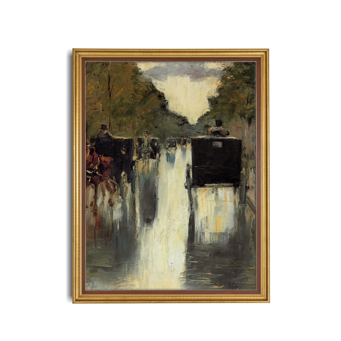 Rainy Paris Boulevard with Horse Carriages Impressionist Poster - Image 3