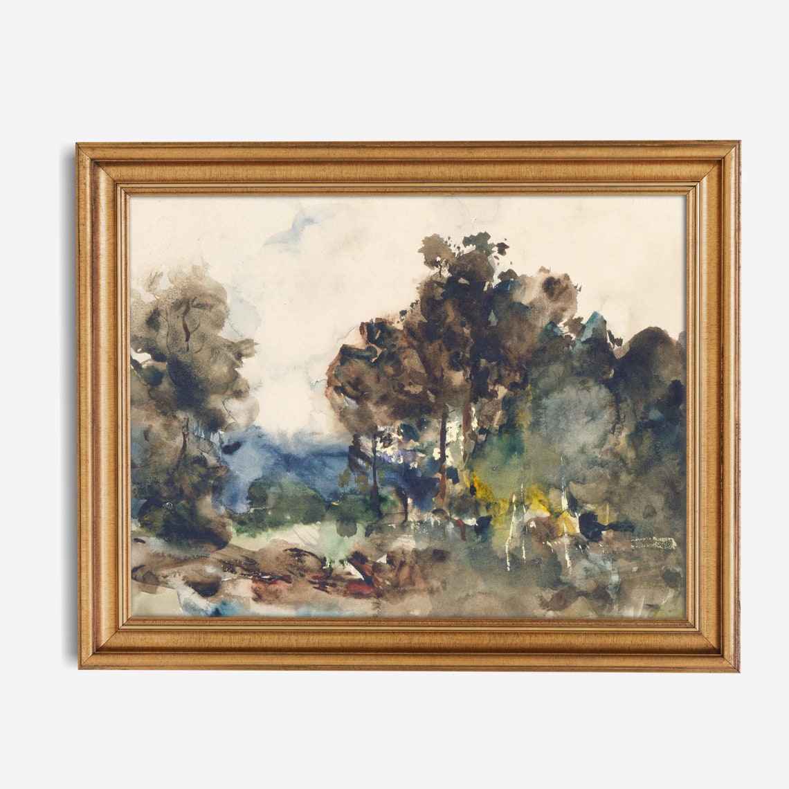 Abstract Tree Landscape in Brown and Blue Watercolor Wash Wall Art - Image 2