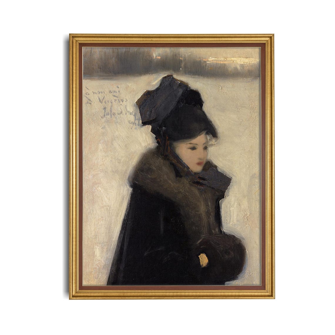 Mailed Print Vintage Portrait Painting Antique Woman Portrait Moody Rustic Print Printed And Shipped Woman With Furs Classic Art - Image 4