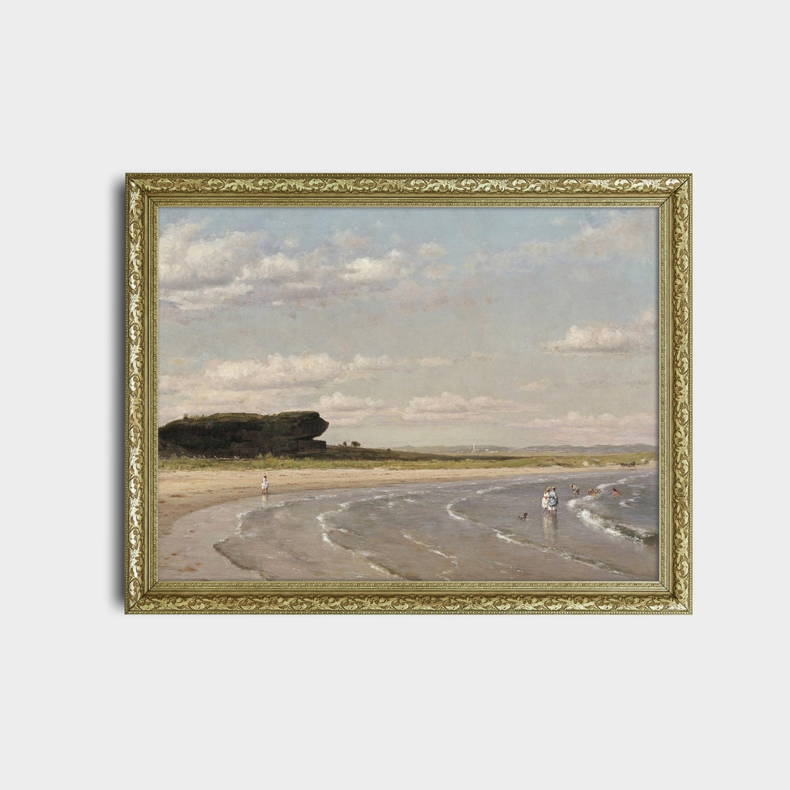 Victorian Figures Wading at a Rocky Beach Coastal Vintage Poster - Image 2