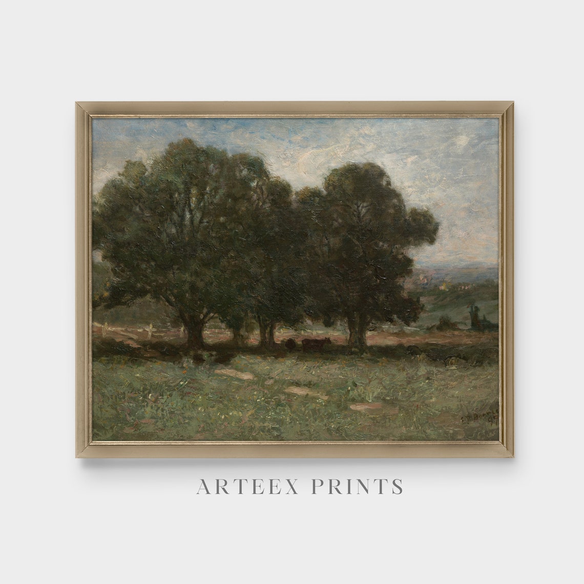 Majestic Oak Trees Sheltering Grazing Cows Vintage Pastoral Poster - Image 5