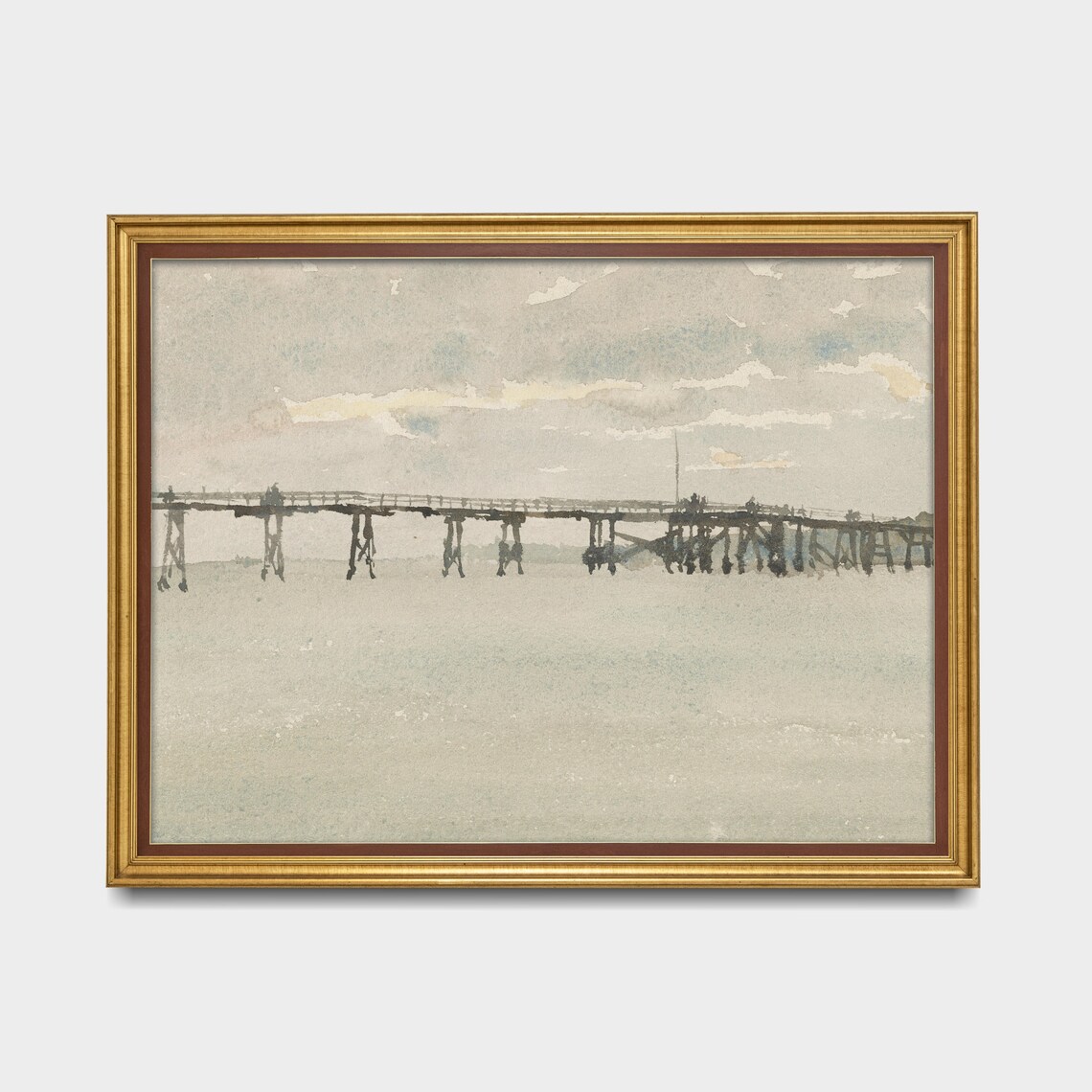 Long Wooden Pier Over a Calm Sea Minimalist Watercolor Poster - Image 5