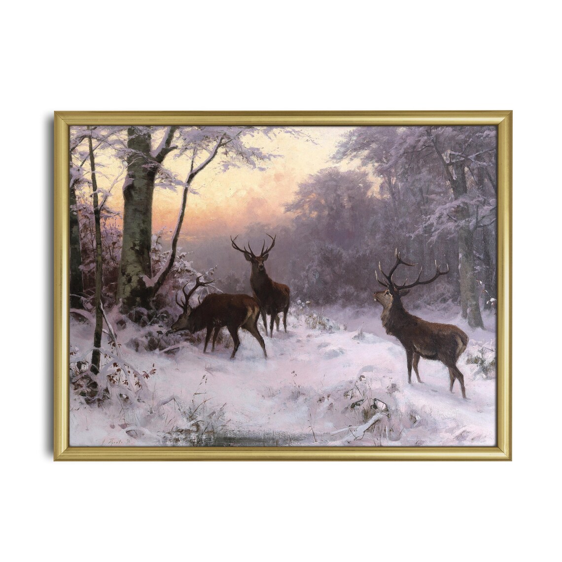 Vintage Deer Winter Landscape, Cabin Decor Art Print - Image 2