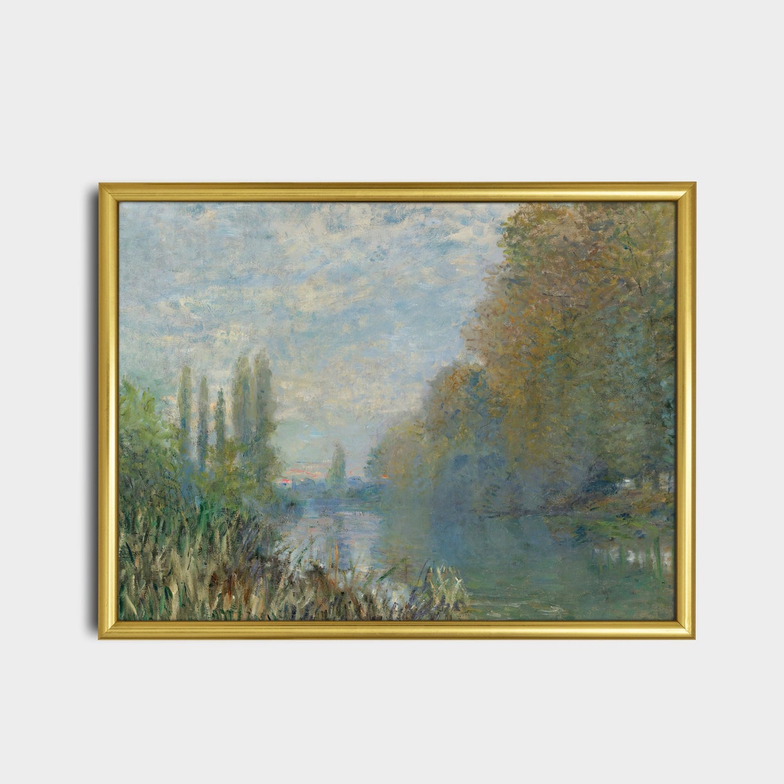 Misty River Poplars Morning Haze Impressionist Landscape Poster - Image 5