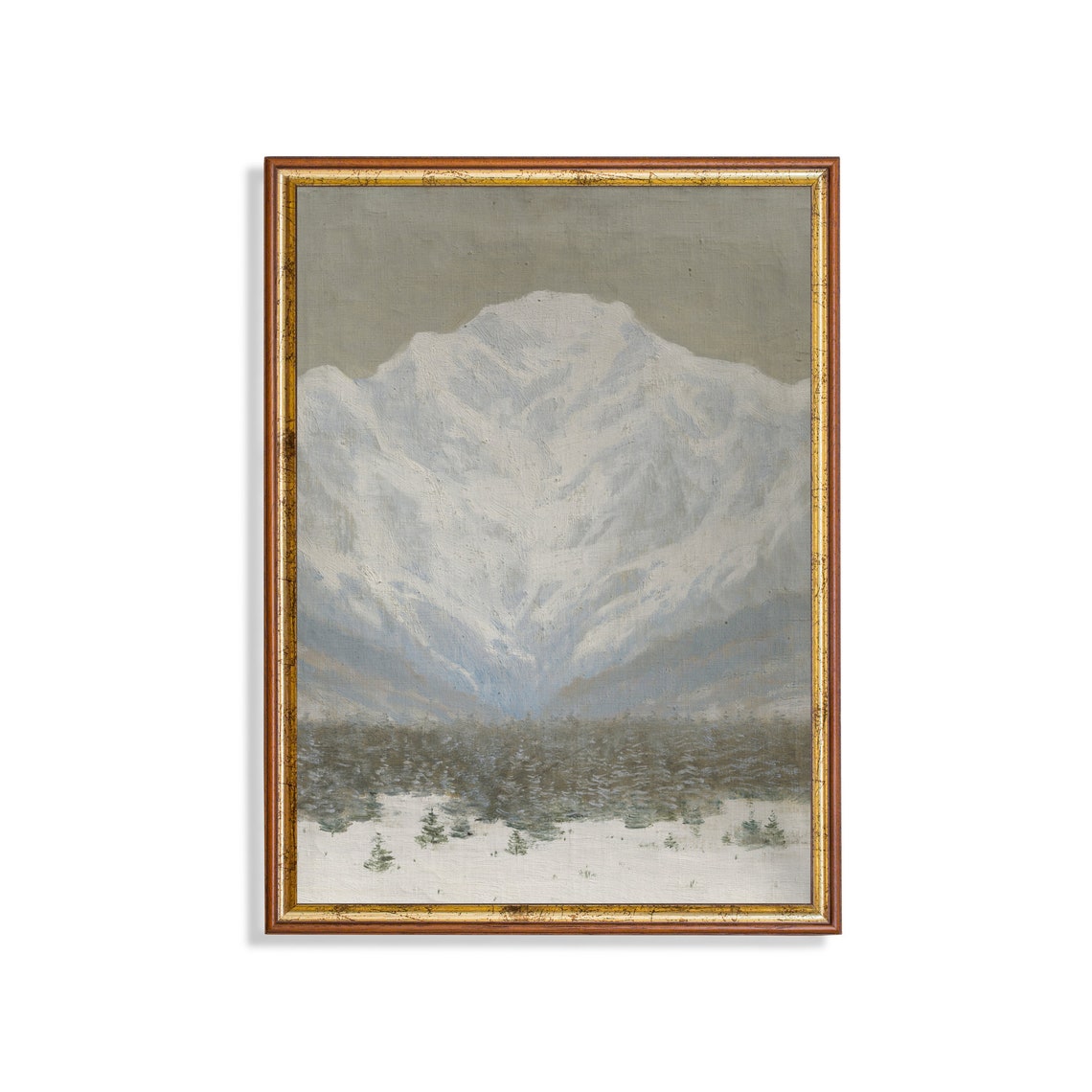 Snow Capped Peak Above Pine Forest Winter Landscape Scene Poster