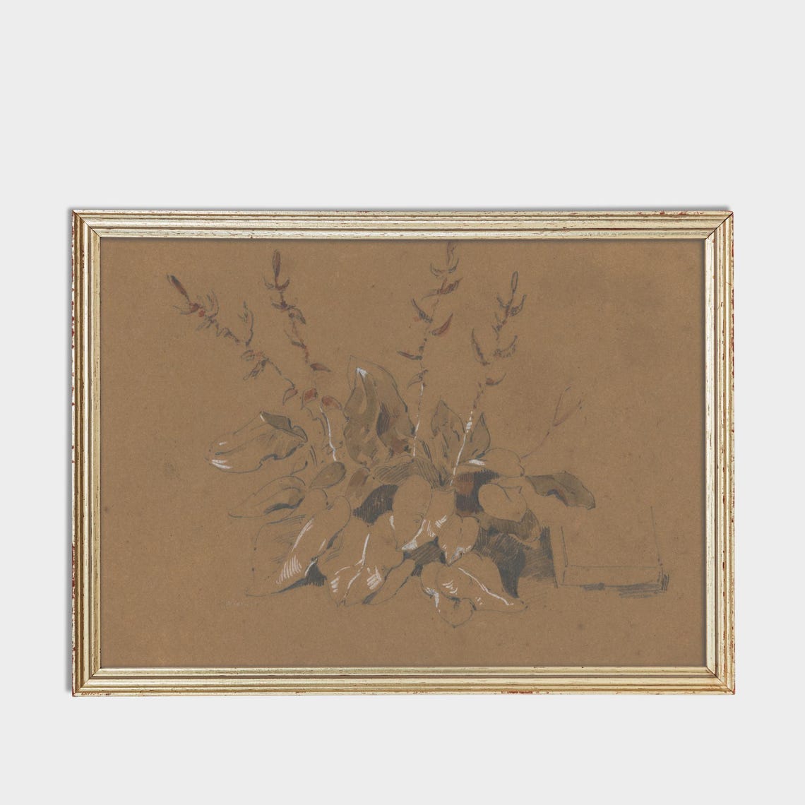 Antique Botanical Leaf Study Sketch Brown Paper Vintage Art Poster - Image 3