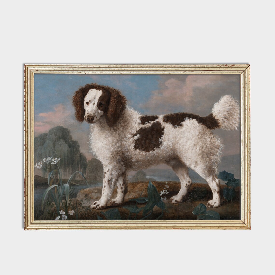 Liver and White Water Spaniel by a Pond Vintage Dog Portrait Poster - Image 2