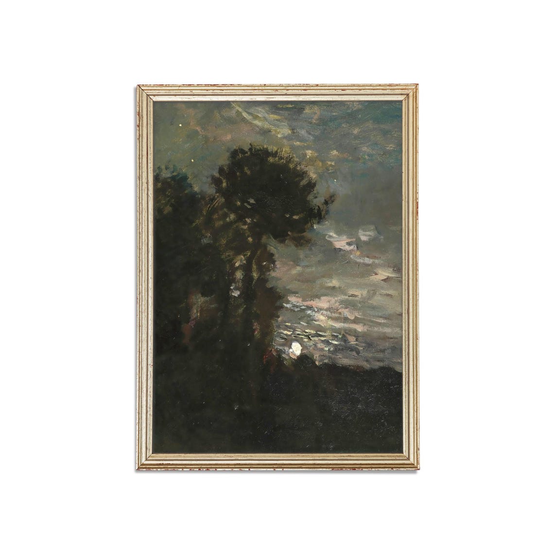 Moonlit Night over Water through Dark Trees Vertical Art Poster - Image 3