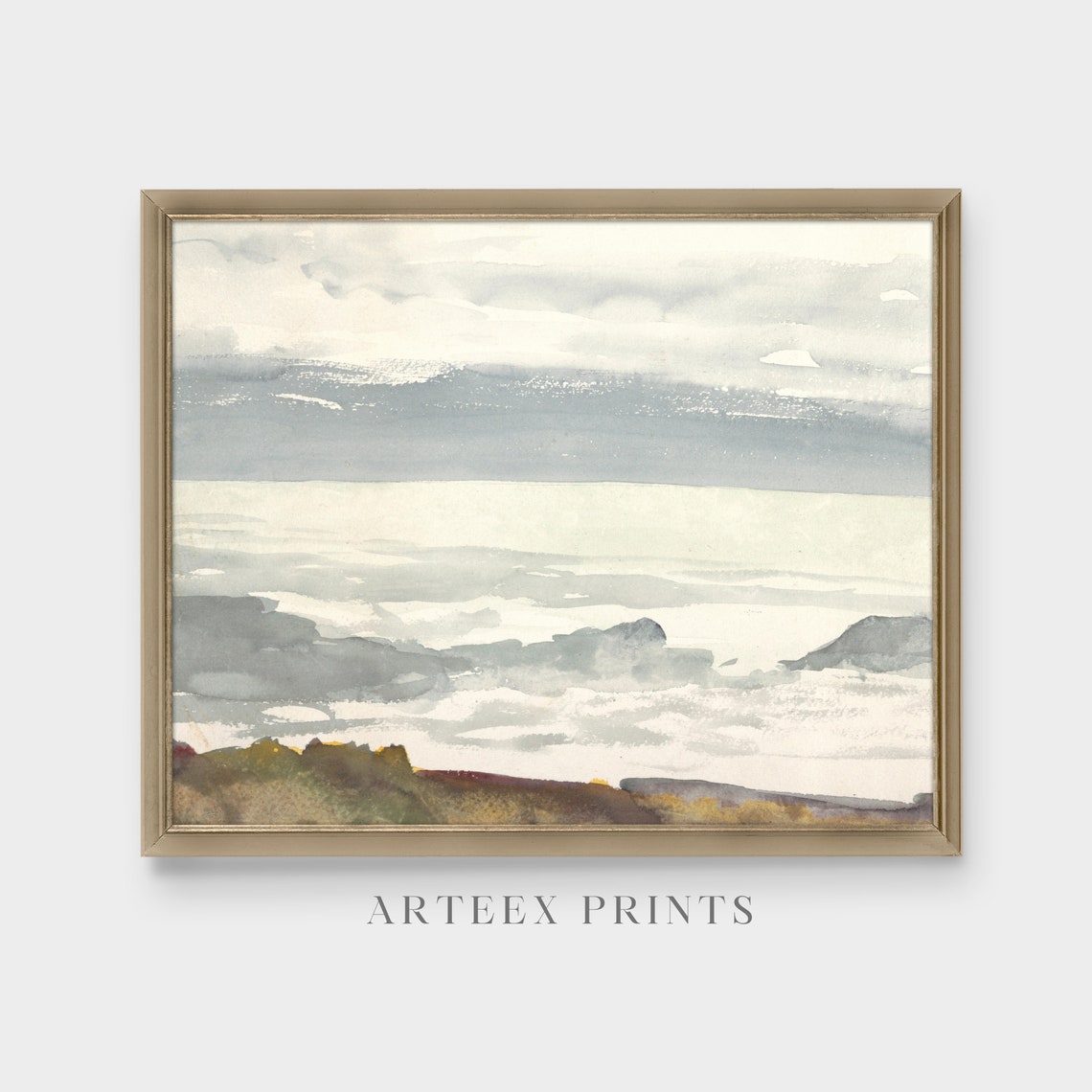 Soft Gray Watercolor of Sea Mist and Clouds Minimalist Seascape Print - Image 4